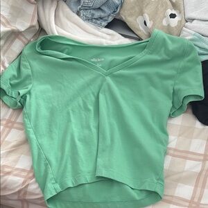 Wild Fable Green Cropped Fitted T-Shirt